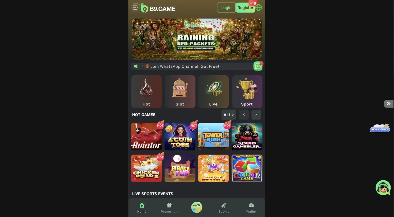 B9 Game support chat inside the app for Pakistan players